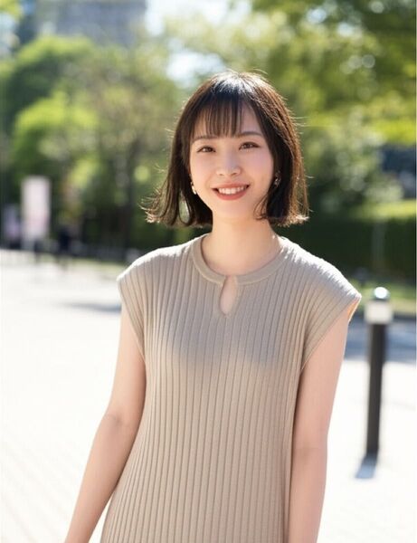 ノースリーブワンピース リブニット ベージュ スリット入り