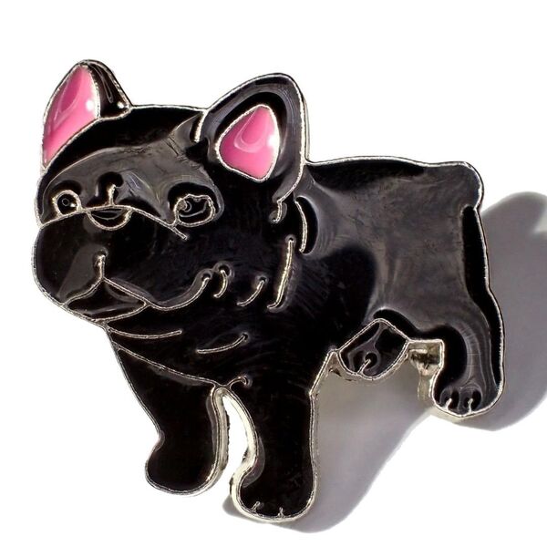 黒色 フレンチブルドッグ ブルドッグ 犬 ブエナメル ピンバッジ バッジ ピンズ ピンブローチ ブローチ ラペルピン