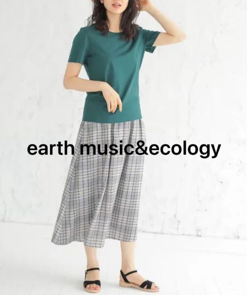 アースミュージックアンドエコロジー ベーシッククルーネックTシャツ 半袖 グリーン サイズM 無地 シンプル 綿 コットン100%