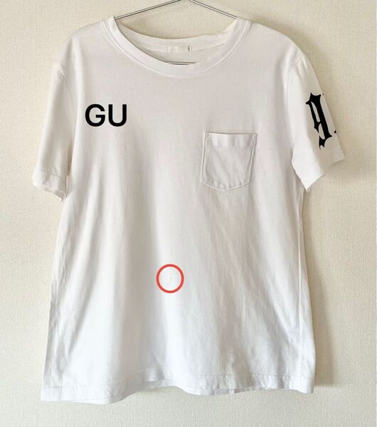 ジーユー GU ビックロゴ半袖Tシャツ ポケット付 ホワイト 白T Tシャツ 半袖 ポケットTシャツ 半袖Tシャツ L