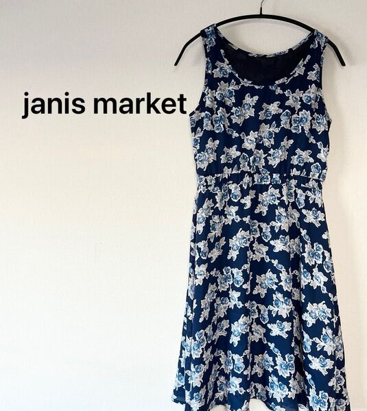 ジャニスマーケット janis marketワンピース ひざ丈 ノースリーブ 花柄 総柄 サイズM