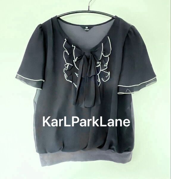 カールパークレーン KarLParkLane フリルブラウス カットソー ネイビー サイズM リボンブラウス 半袖