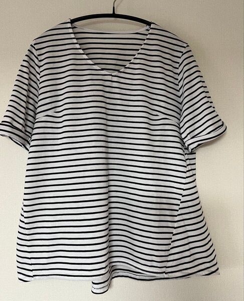 Vネック ボーダー カットソー 半袖 ネイビー M Tシャツ トップス ボーダー柄半袖Tシャツ