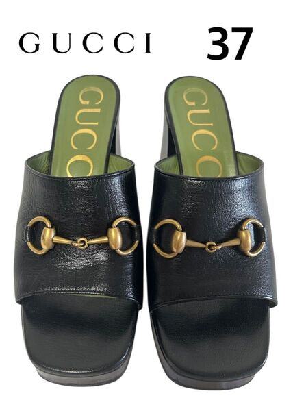 GUCCI グッチ ホースビット レザー サンダル ミュール 黒 size37 24cm