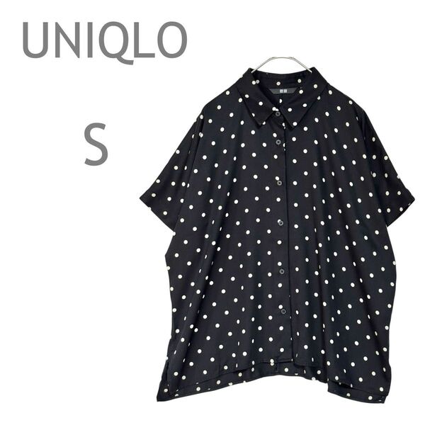 UNIQLO/ユニクロ レーヨンプリントブラウス トップス 半袖 シャツ ドット柄 水玉 S
