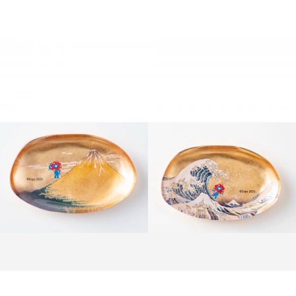 箔一 工芸品 大阪万博限定 北斎 箔名画 ガラストレー 凱風快晴 神奈川沖浪裏 ミャクミャク セット