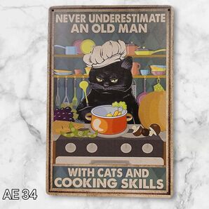 ブリキ看板 AE34 雑貨 レトロ インテリア ネコ 猫 料理 プレート アート