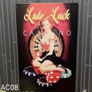 ブリキ看板 AC08 Lady Luck Casino 雑貨 レトロ アート インテリア プレート
