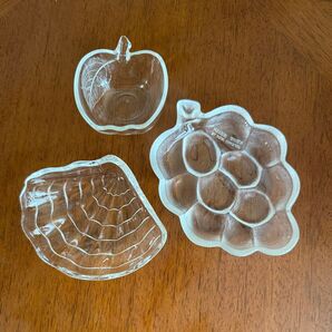 HOYA Crystal 小皿 食器 クリスタルガラス 皿 ぶどう アップル シェル 3点セット レトロ