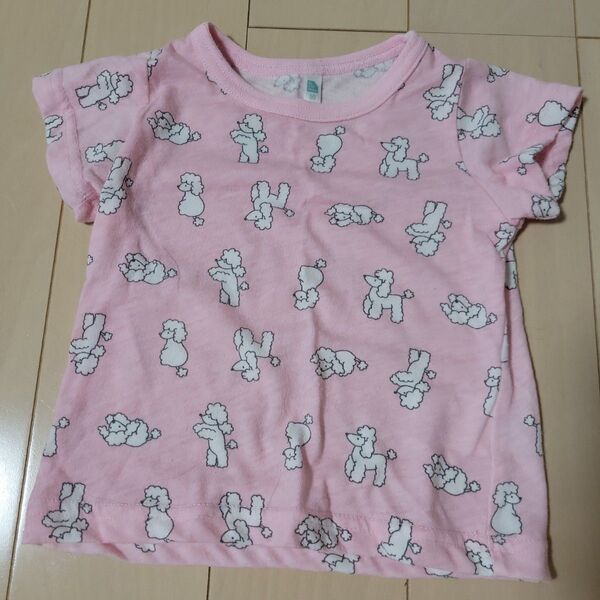 犬のイラスト柄 Tシャツ半袖夏用保育園着 80cm ピンク 女の子