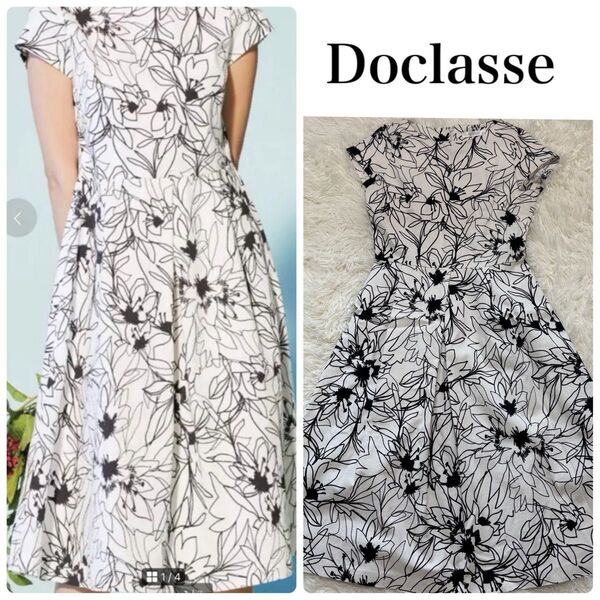 ドゥクラッセ コットン プリント ワンピース 総柄 花柄 ひざ下丈 フレア doclasse