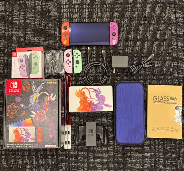 美品 Nintendo Switch 有機ELモデル スカーレット・バイオレット エディション おまけJoy-Con ケースなど