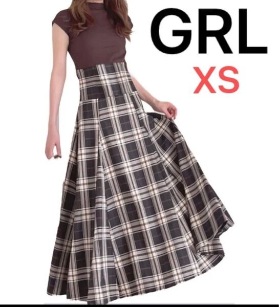 GRL グレイル ロングワンピース バックレースアップ 新品未使用 タグ付き レディース ブラウン チェック柄 Aライン