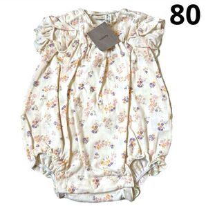 新品 未使用 ベビー ロンパース カバーオール 花柄 ホワイト 80