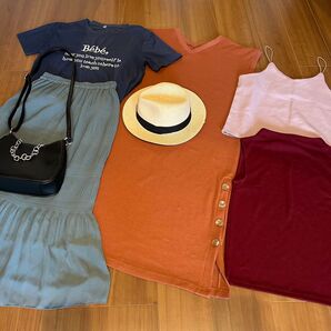 レディース夏服まとめ売りレディースコーデ売りレディースTシャツスカートワンピーストップスバック麦わら帽子