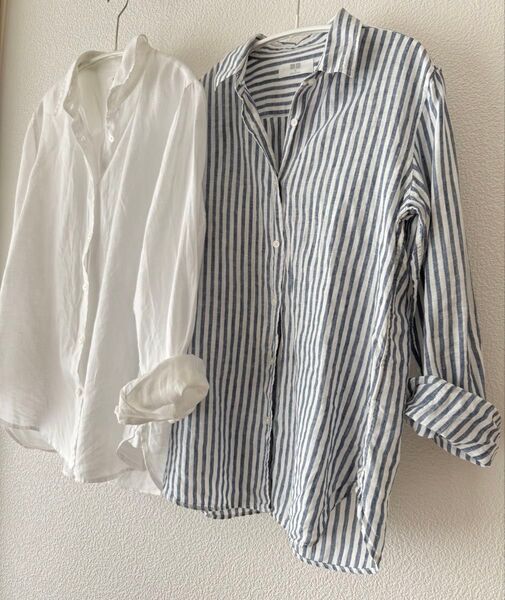ユニクロ UNIQLO WOMEN リネンシャツ(長袖)2枚セット M(ホワイト ストラップ)