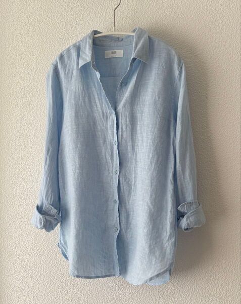 ユニクロ UNIQLO WOMEN リネンシャツ(長袖)Sサイズ ブルー系