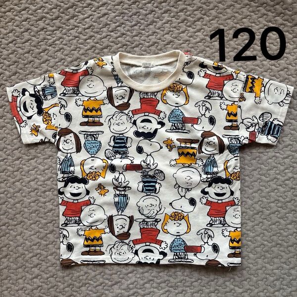 【120cm】スヌーピー Tシャツ 半袖 総柄 キッズ 子供 SNOOPY トップス 男の子 女の子