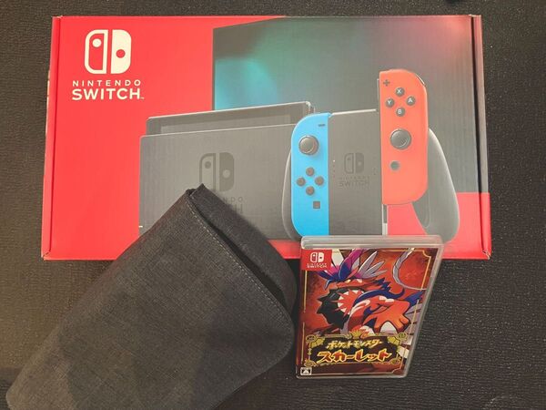 Nintendo Switch 本体 ネオンブルー/ネオンレッド & ポケモン スカーレット セット 専用ポーチ付き