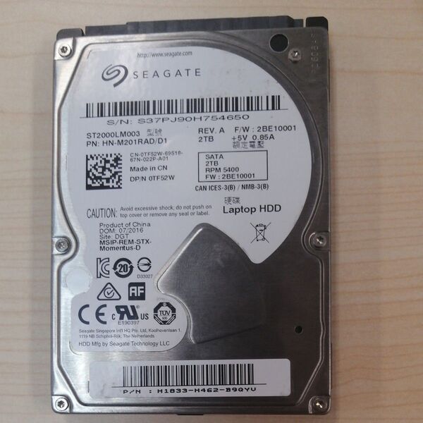 SEAGATE HDD2.5 インチ inch, 2TB ST2000LM003 使用6498時間
