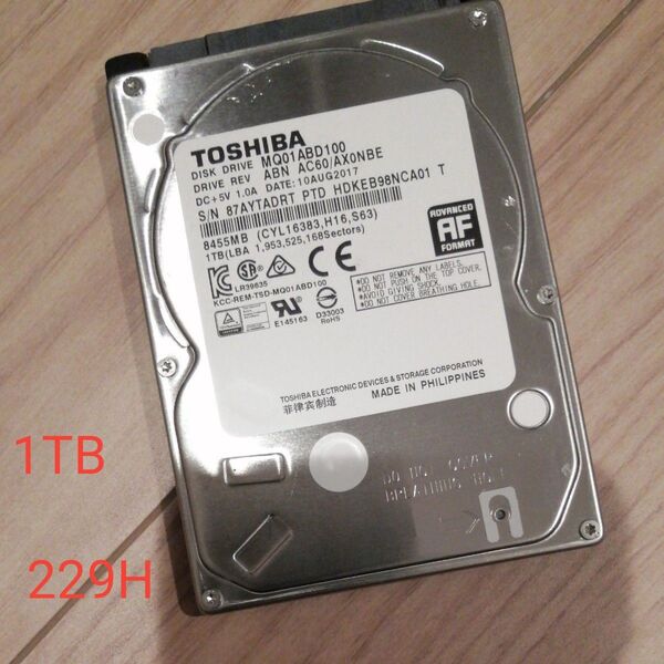 TOSHIBA MQ01ABD100 1TB HDD 2.5 使用229時間