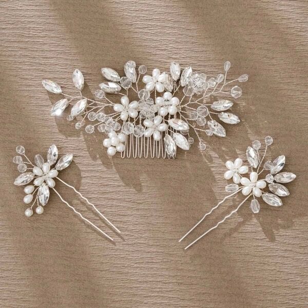 ヘアピン 趣ある色の花咲くつまみ細工 ヘアアクセサリー ホワイト 和装 キット 髪飾り かんざし 結婚式 花