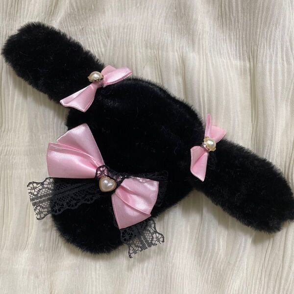 10cm ~ 12cm ぬい服 着ぐるみ ハンドメイド たれみみ 黒 ピンク