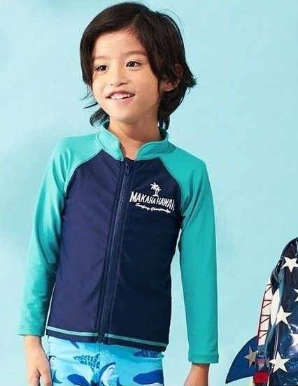エフオーインターナショナル 前ファスナー 長袖 ラッシュガード 140 男の子 アンパサンド 販売終了品
