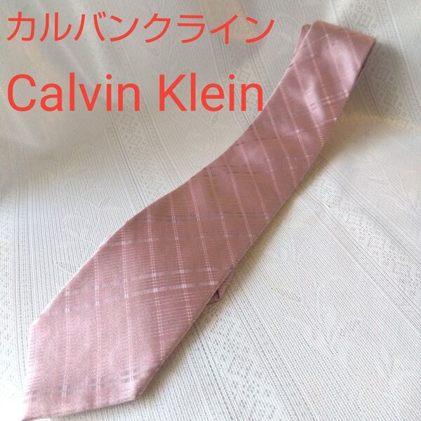 Calvin Klein ネクタイ ピンク 総柄 チェック柄 日本製 シルク カルバンクライン 結婚式ネクタイ