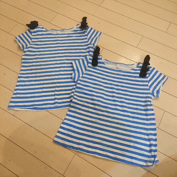 双子 姉妹 セット 2枚入り お揃い ボーダー 120 青 Tシャツ ボーダー ネイビー 女の子