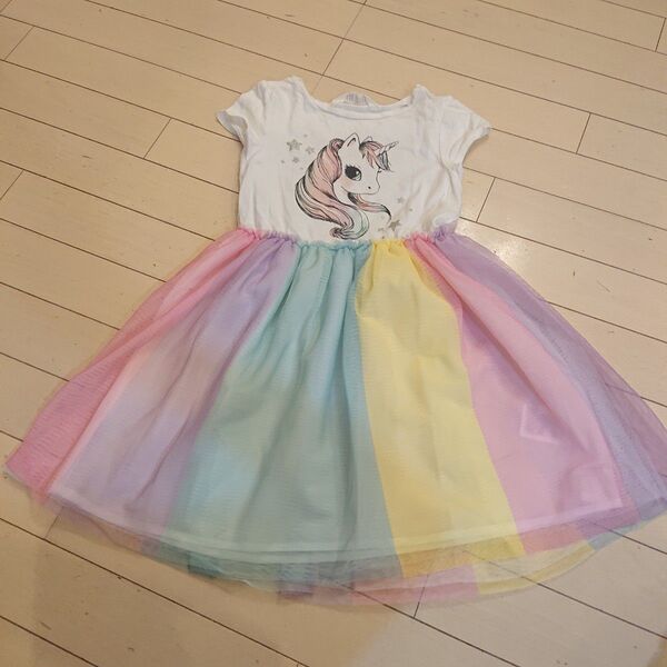 一度着用のみ 美品 H & M ユニコーン チュールワンピース 120 キッズ 子供ドレス 発表会