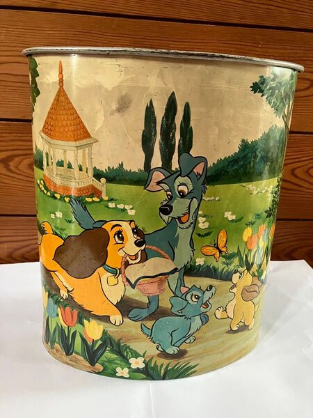 昭和レトロ 当時物 ディズニー わんわん物語 ティンカーベル スチール製 ゴミ箱