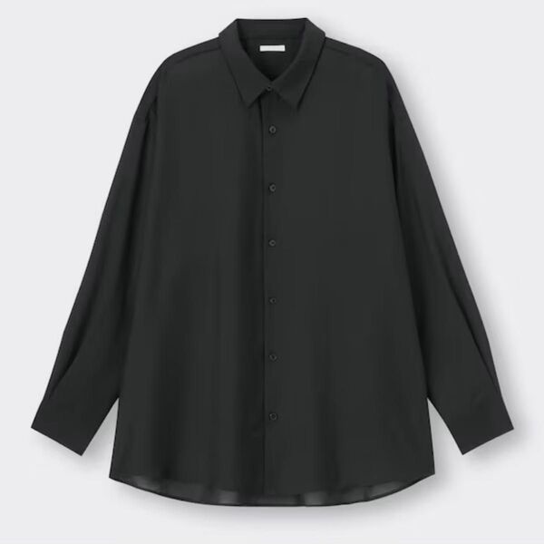 GU シアーオーバーサイズシャツ(長袖) カラー: 09 BLACK サイズ: ユニセックス S 透け感 ブラウス ブラック