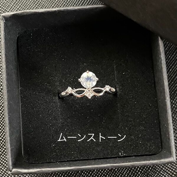 ③ムーンストーン 多面カット 合金 リング 調節可能 フリーサイズ 天然石 パワーストーン