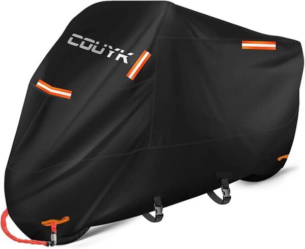 バイクカバー 420D厚手 防水 耐熱 反射テープ5枚 盗難防止ロック穴 収納バッグ UV 3XL 265*105*125cm