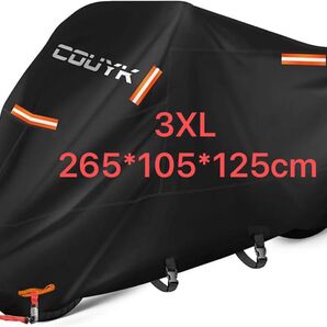 バイクカバー 420D厚手 防水 耐熱 反射テープ5枚 盗難防止ロック穴 収納バッグ UV 3XL 265*105*125cm