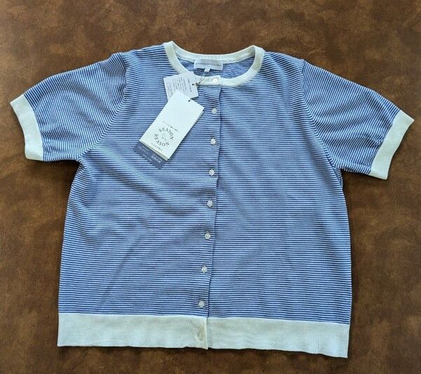 新品 SEASON REASON ボーダー柄 クルーネック半袖カーディガン LL
