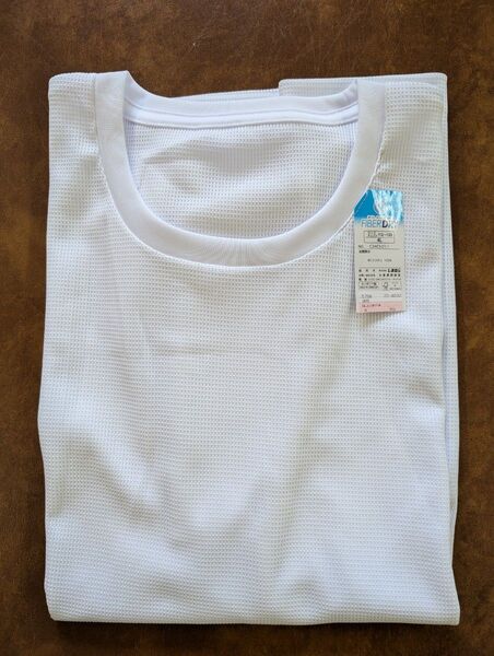 新品 4L ファイバードライ メンズ ワッフル素材 丸首半袖Tシャツインナー 白
