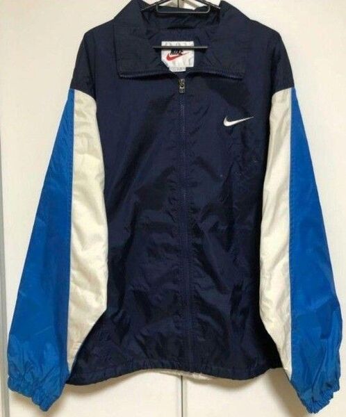 ナイキ NIKE ナイロンジャケット 90s ビンテージ ジップ 銀タグ 白タグ アウター 青 白 ジョーダン バスケ