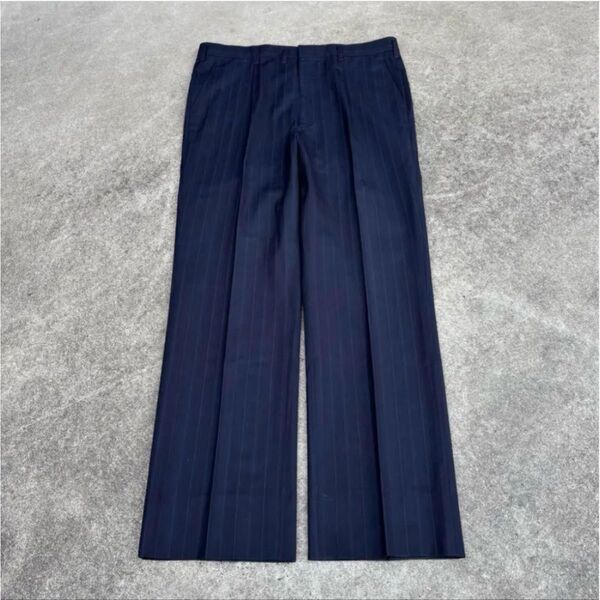 00's vintage スラックス ストライプ ネイビー ワイドパンツ