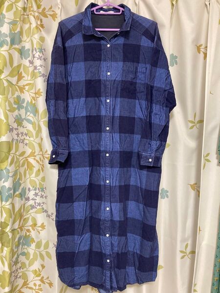 ★chocol raffine robe★ブルー系チェック柄ロングシャツワンピース