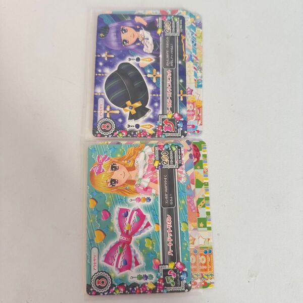 アイカツカード まとめ売り ダークカラーストライプミニハット ハートドットリボン