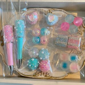 ピンク水色セット② カスタムボールペンビーズ まとめ売り シュガーボールペン