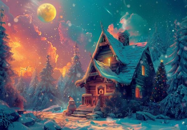 MISITU ジグソーパズル 1000ピース 風景 絵画 冬 雪 ファンタジー インテリア 魔法の家 50 x 70 cm