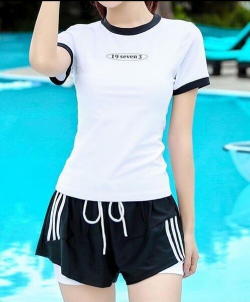 水着 レディース セパレート フィットネス 水着 体型カバー 女性 2点 上下セット 日焼け防止 レイヤード風 ショートパンツ
