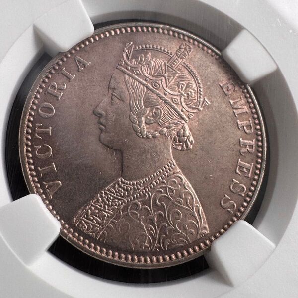【NGC MS63 トーン極上】1901年 インド 1ルピー銀貨 ビクトリア女王 美麗トーニング 本物鑑定済 高評価コイン