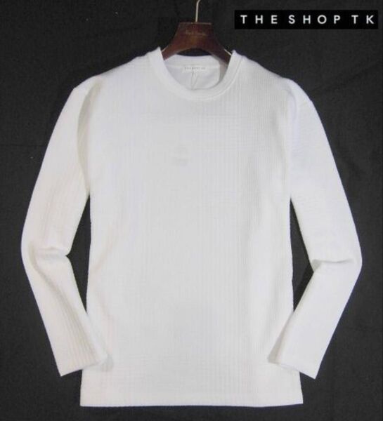 春 タケオキクチ THE SHOP TK 長袖カットソー 長袖Tシャツ ロンT フクレジャカード素材 グレンチェック柄 白系