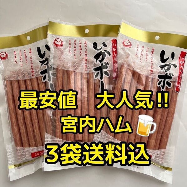 最安値 大人気!宮内ハム いか入りサラミいかボー220g×3袋