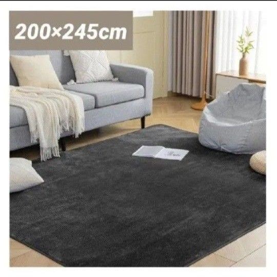ラグ カーペット 滑り止め付 洗える ラグマット 200×245 オールシーズン フランネル 抗菌 ホットカーペット対応 ブラック