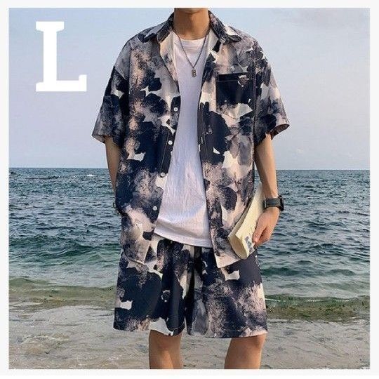 L シャツ メンズ 半袖 五分袖 春夏上下2点セット 快適 通気性 ワイシャツ前開【吸汗速乾】【UVカット】おしゃれ カッコいい